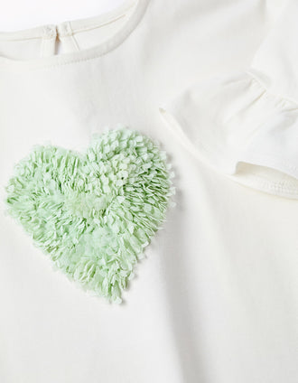 T-shirt com Mangas de Folhos para Menina, Branco/Verde