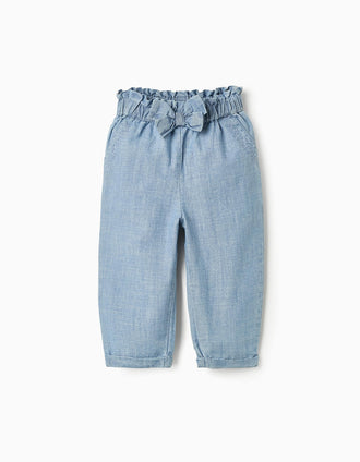 Calças de Ganga com Laço para Bebé Menina, Azul