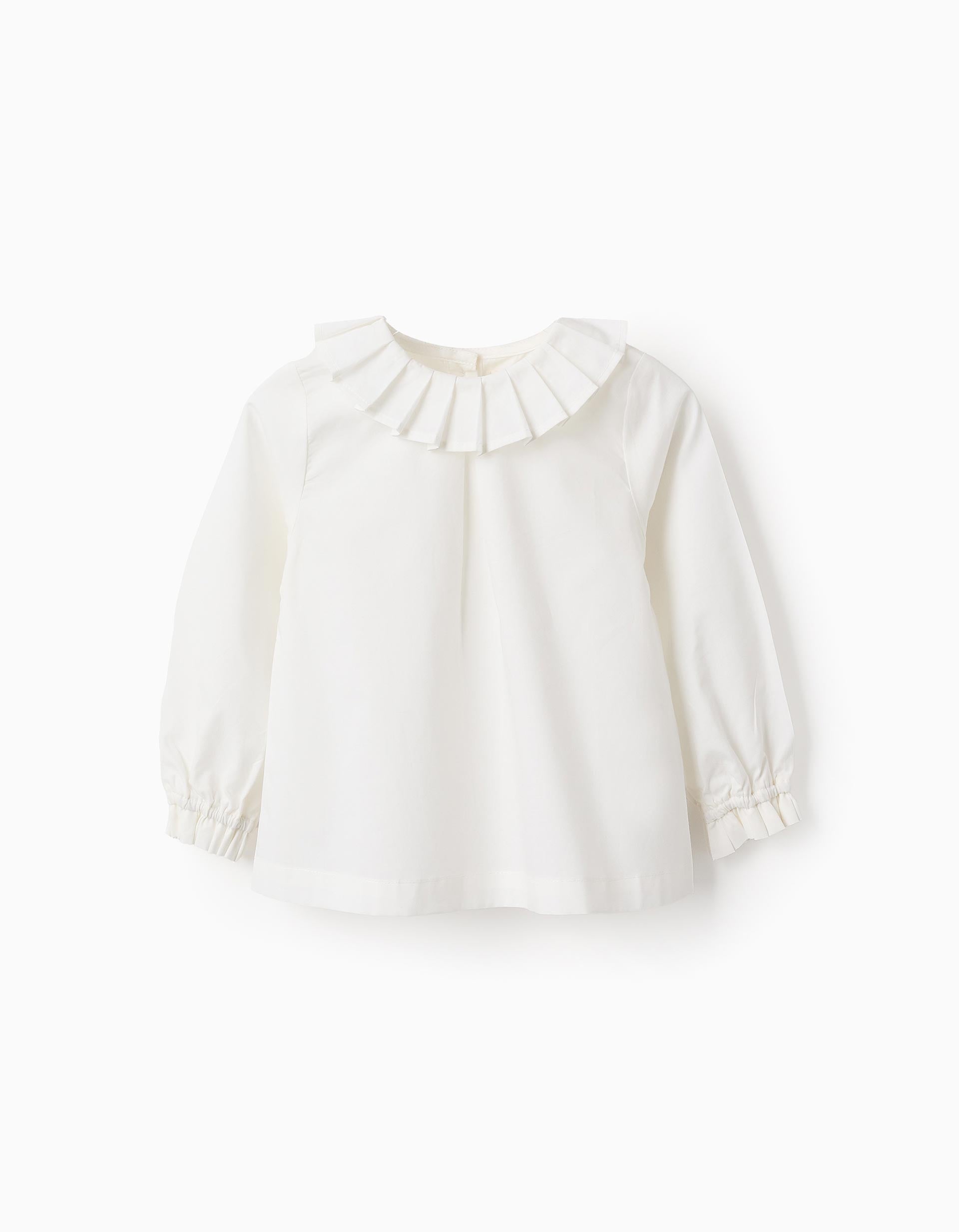 Cotton Blouse with Pleats for Baby Girls, White