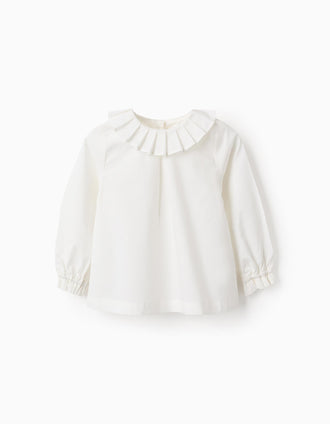 Blusa de Algodón con Plisado para Bebé Niña, Blanco