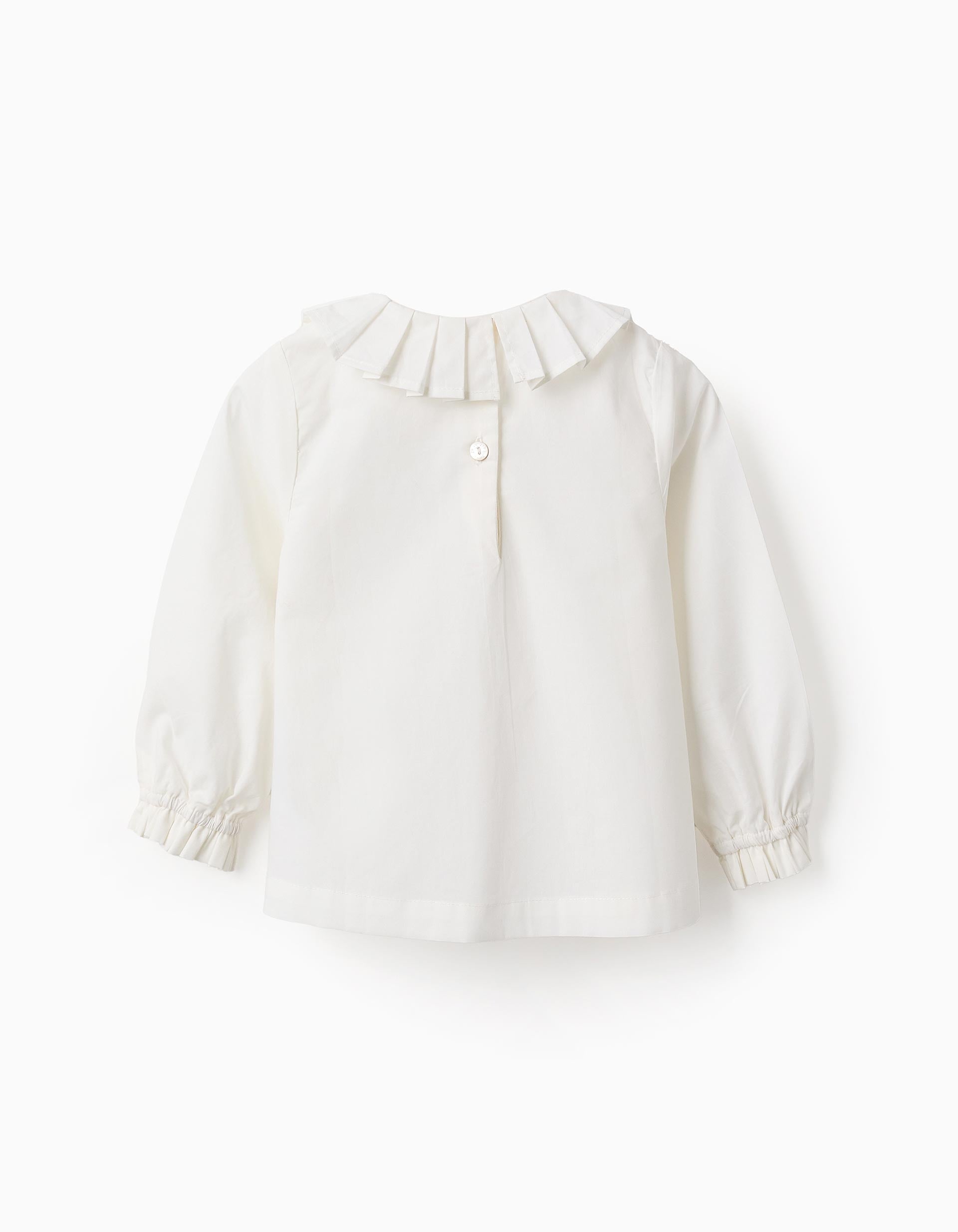 Cotton Blouse with Pleats for Baby Girls, White