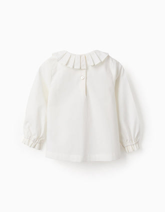 Blusa de Algodón con Plisado para Bebé Niña, Blanco