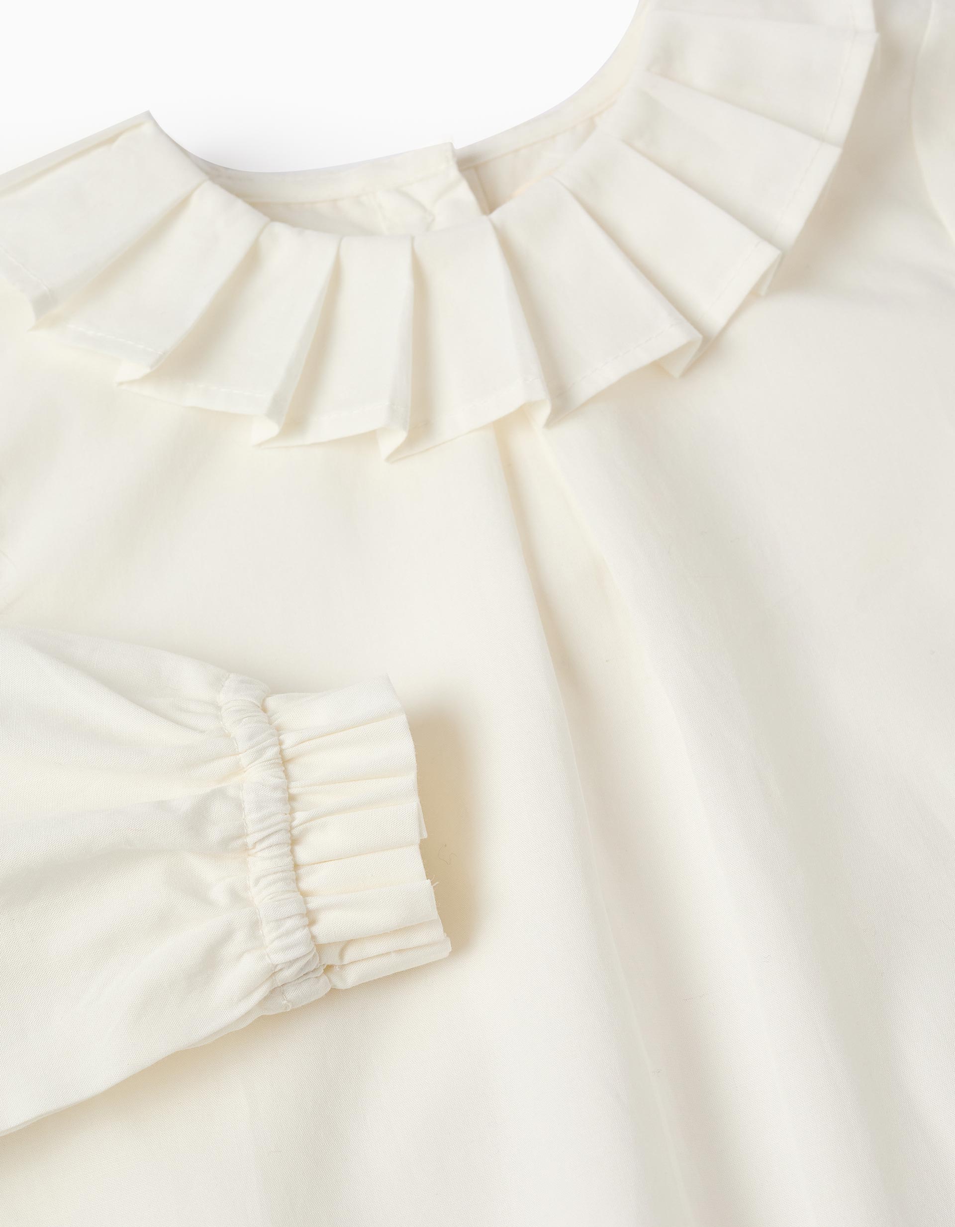 Cotton Blouse with Pleats for Baby Girls, White