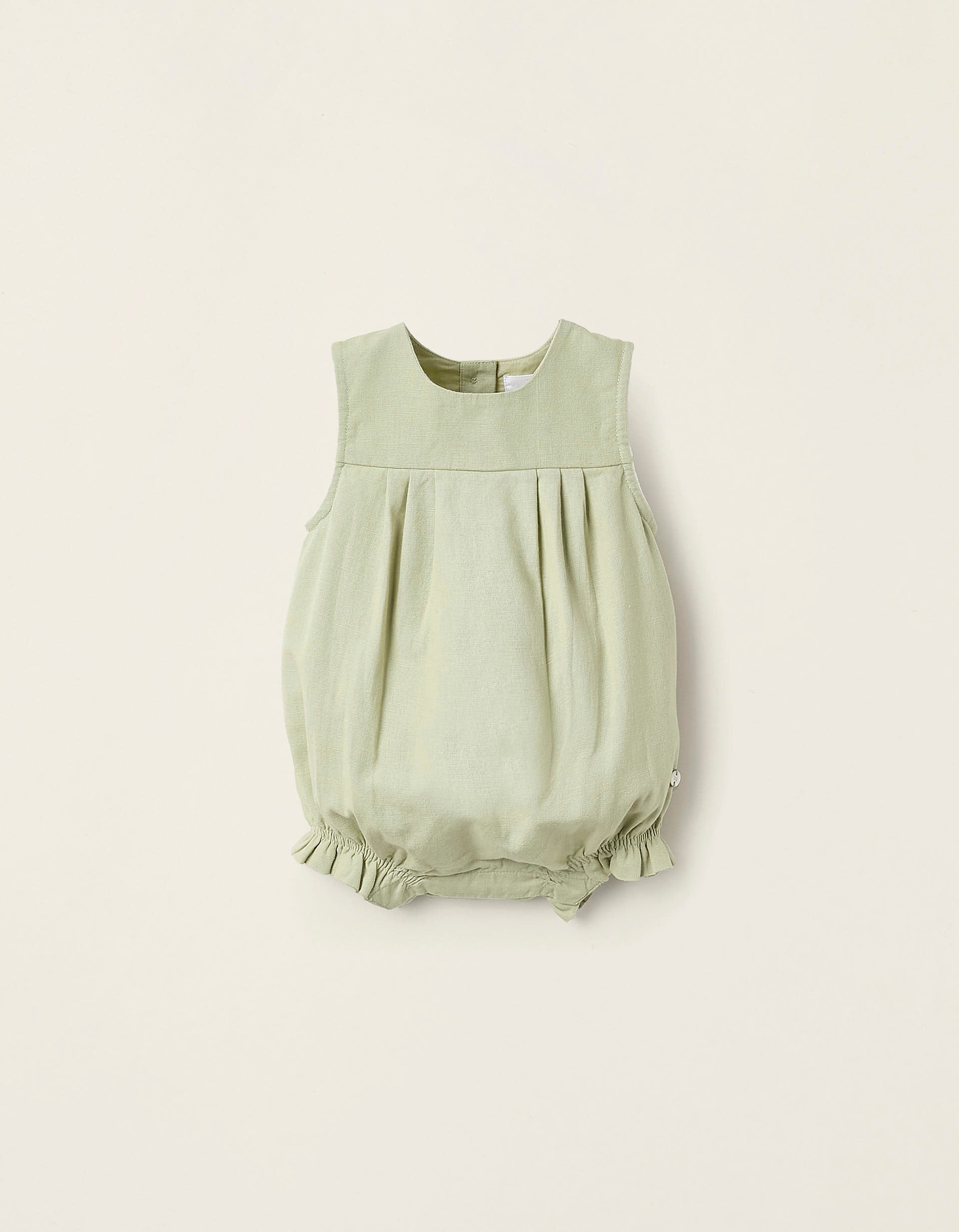 Short Cotton and Linen Jumpsuit for Newborns 'B&S', Green