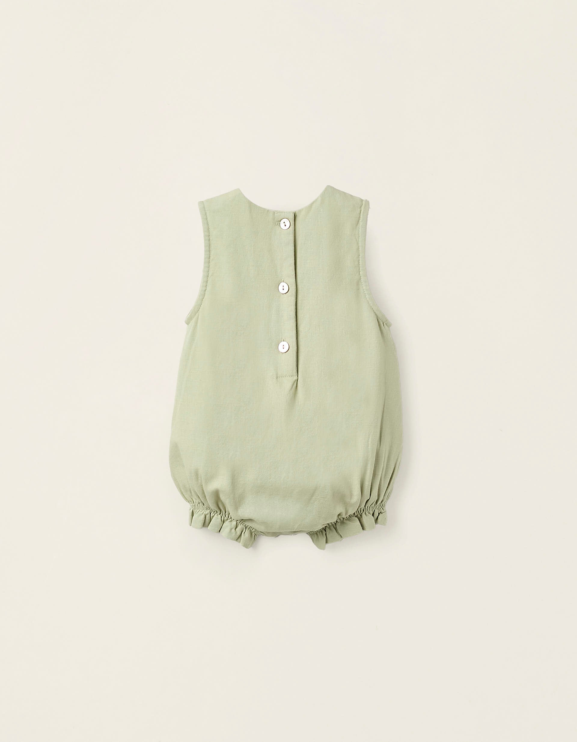 Short Cotton and Linen Jumpsuit for Newborns 'B&S', Green