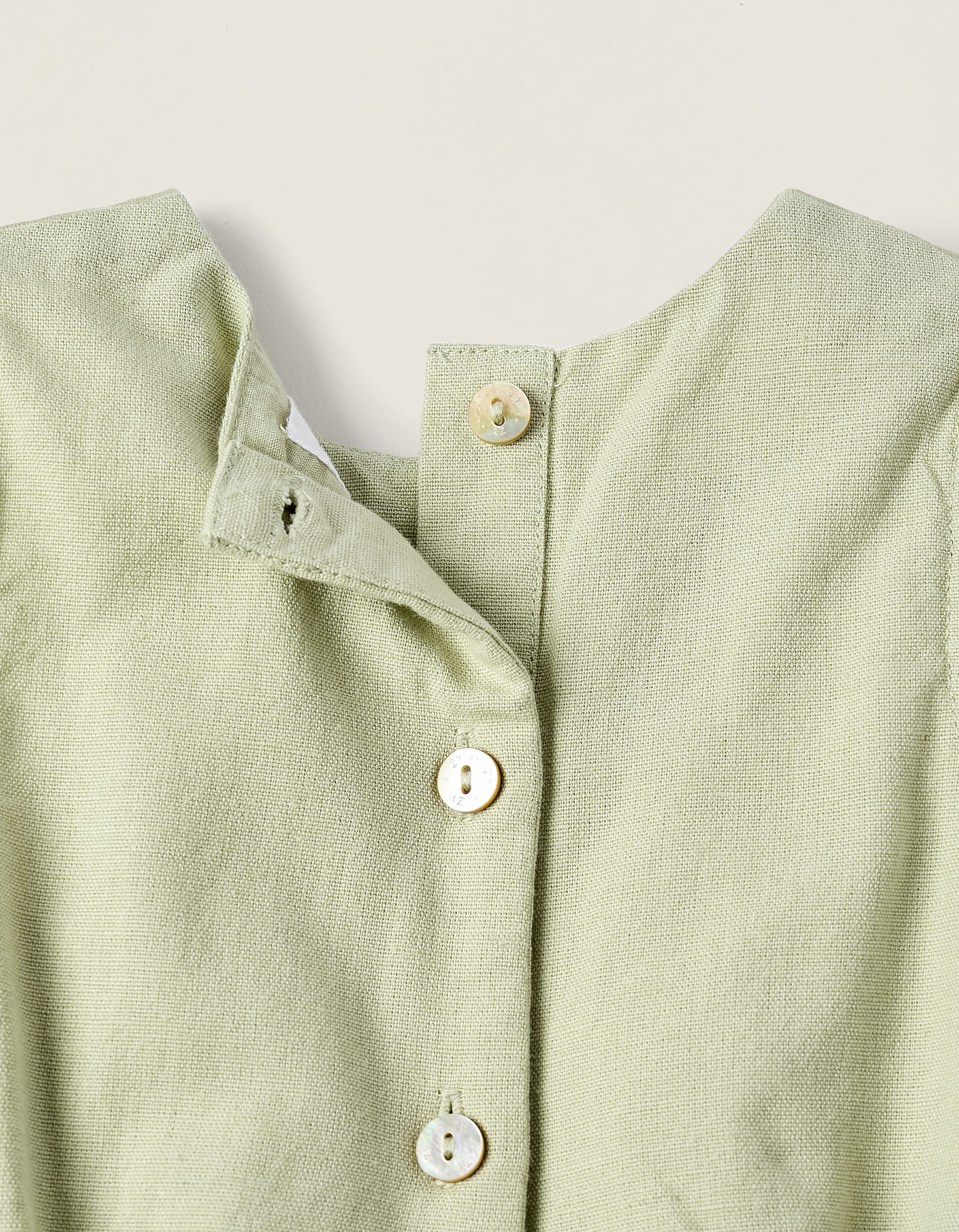 Short Cotton and Linen Jumpsuit for Newborns 'B&S', Green