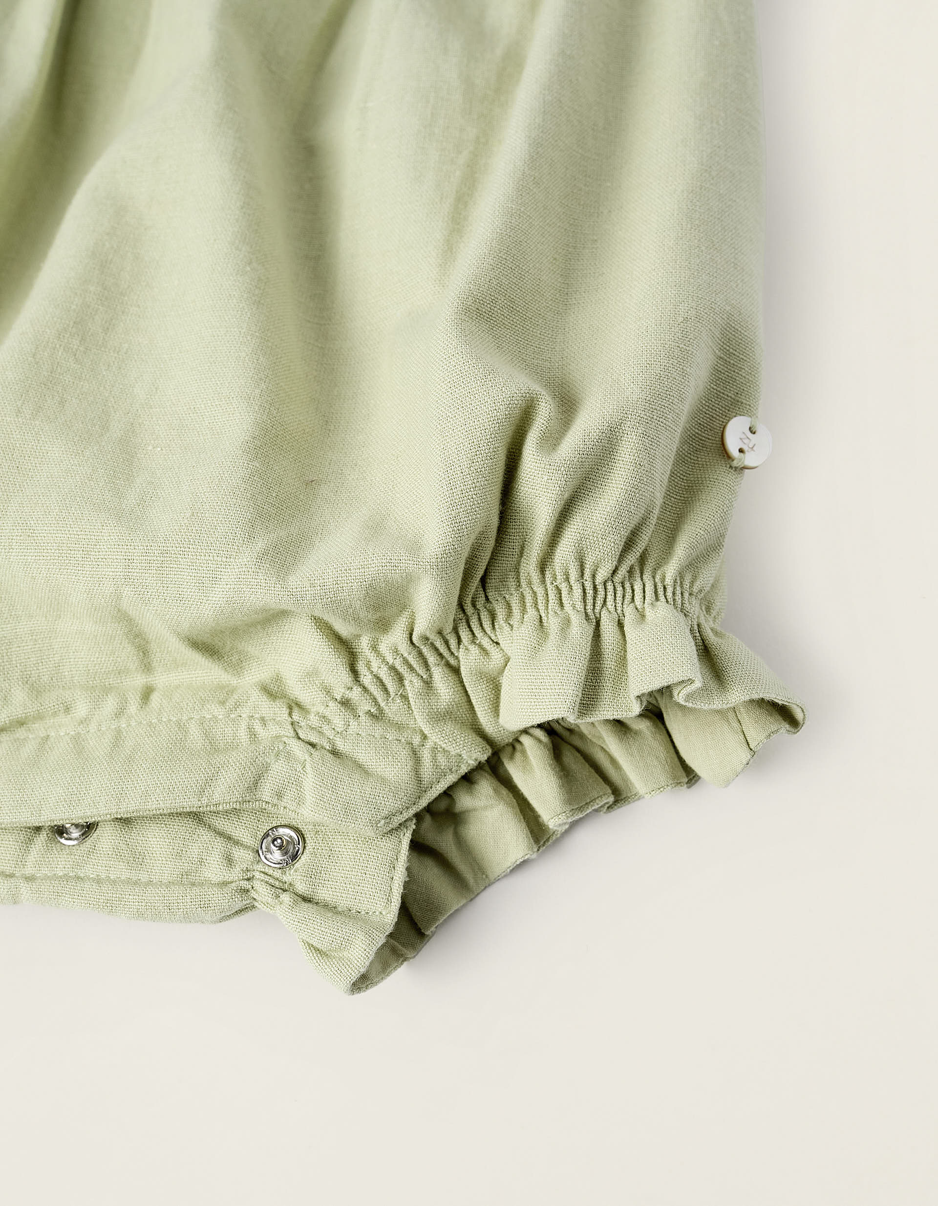 Short Cotton and Linen Jumpsuit for Newborns 'B&S', Green