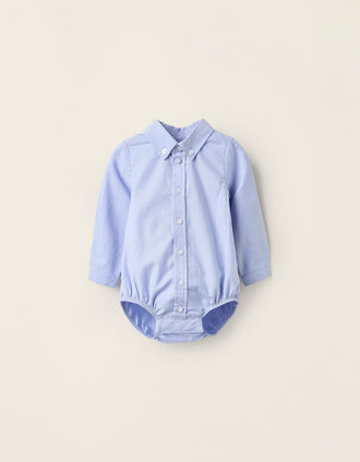 Body-chemise en Oxford pour Nouveau-Né, Bleu