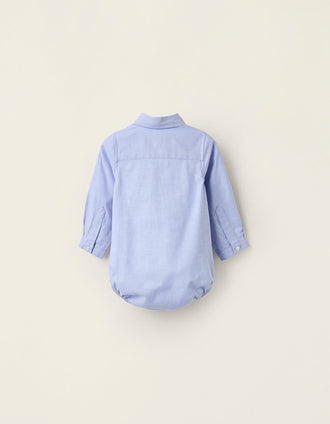 Body-chemise en Oxford pour Nouveau-Né, Bleu