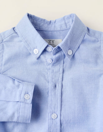 Body-chemise en Oxford pour Nouveau-Né, Bleu