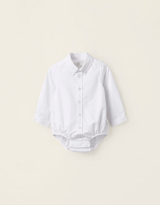 Body-Chemise en Coton pour Nouveau-né, Blanc