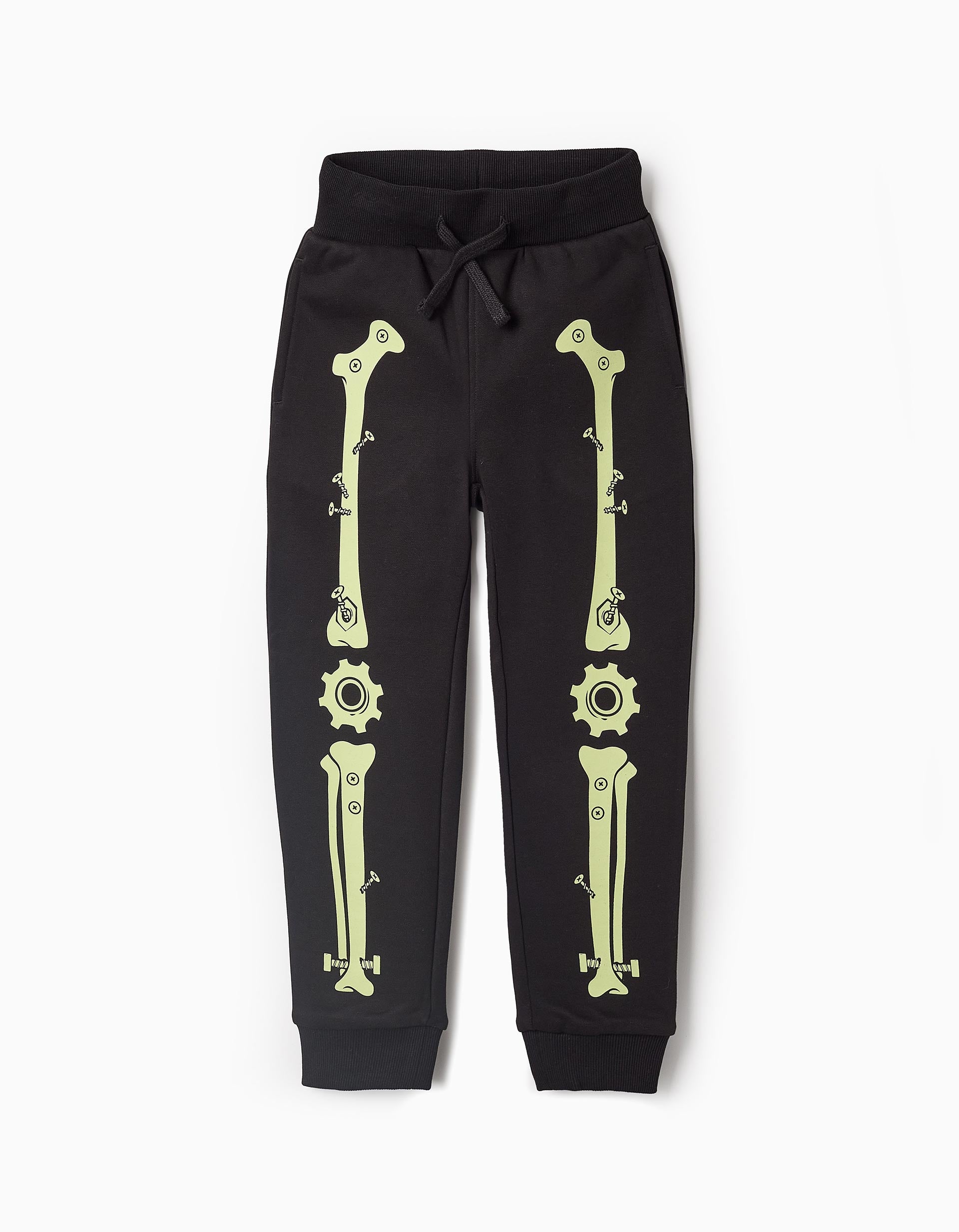 Glow in the Dark Joggers for Boys 'Skeleton', Black