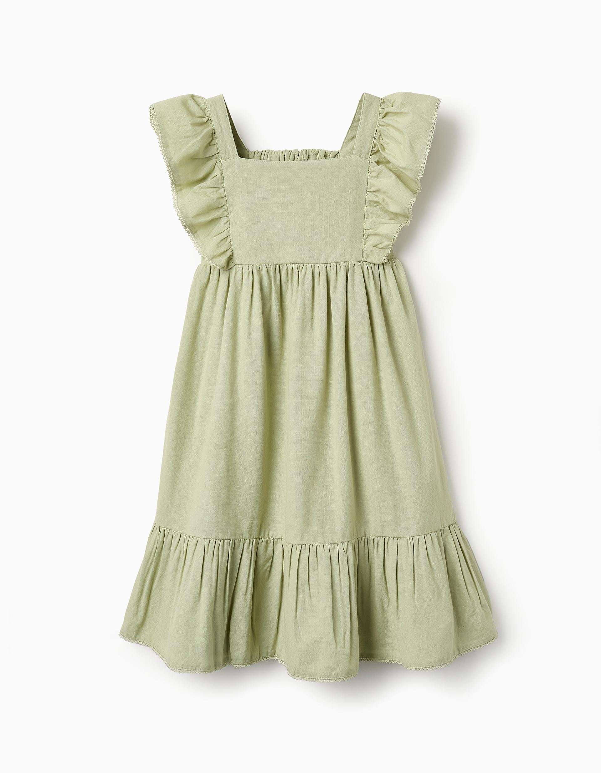 Cotton and Linen Dress for Girls 'B&S', Green