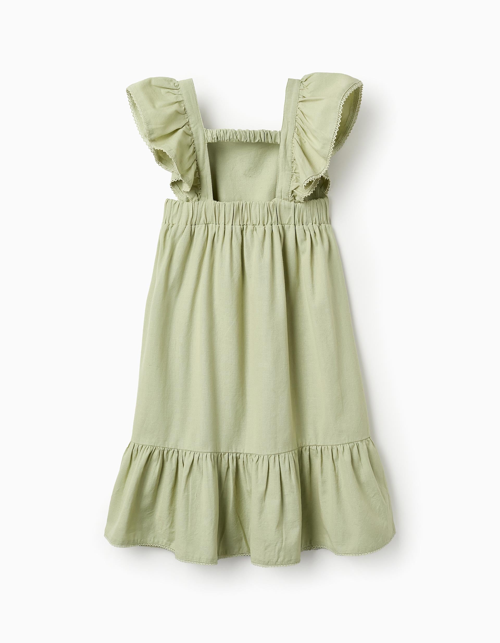 Cotton and Linen Dress for Girls 'B&S', Green