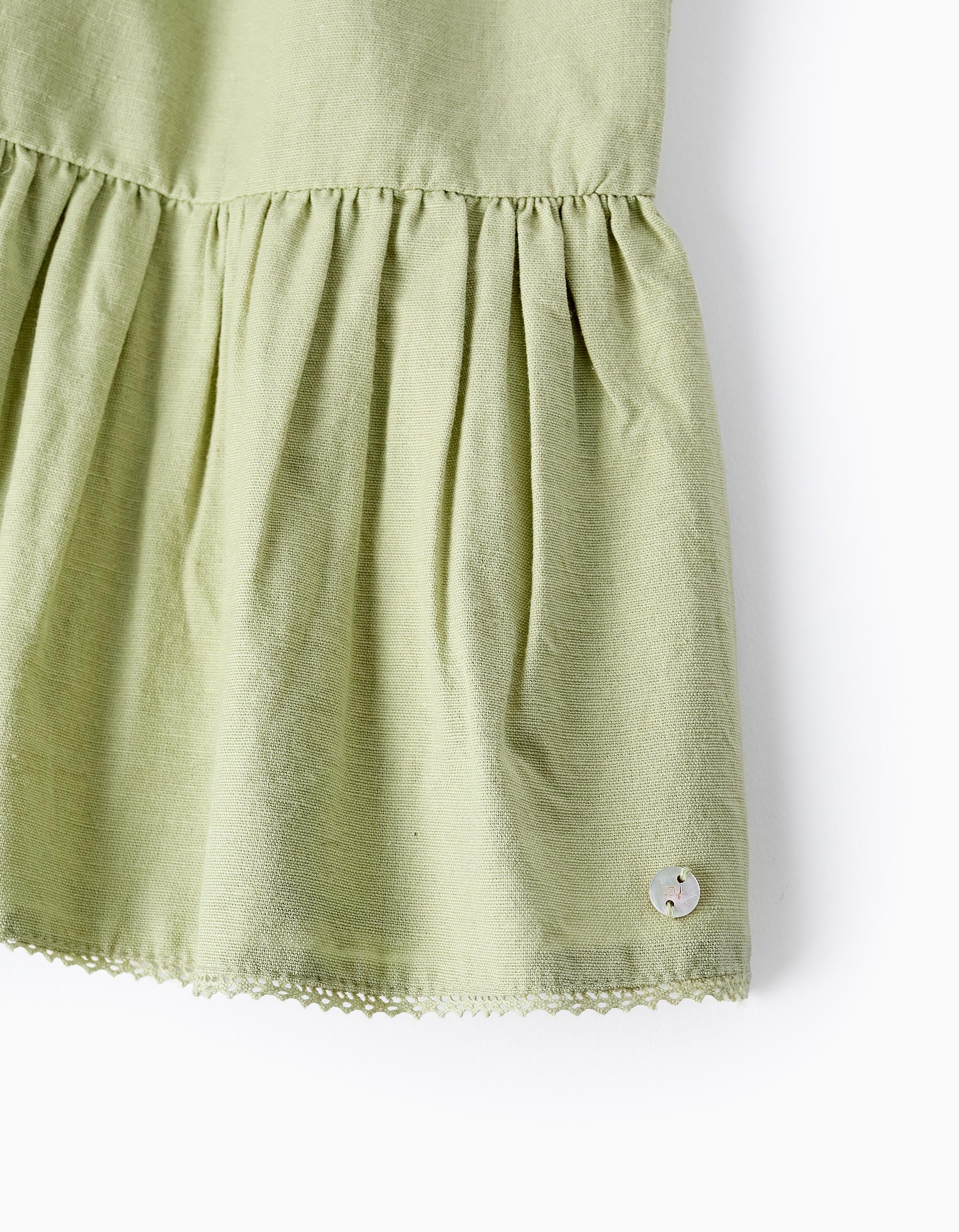 Cotton and Linen Dress for Girls 'B&S', Green