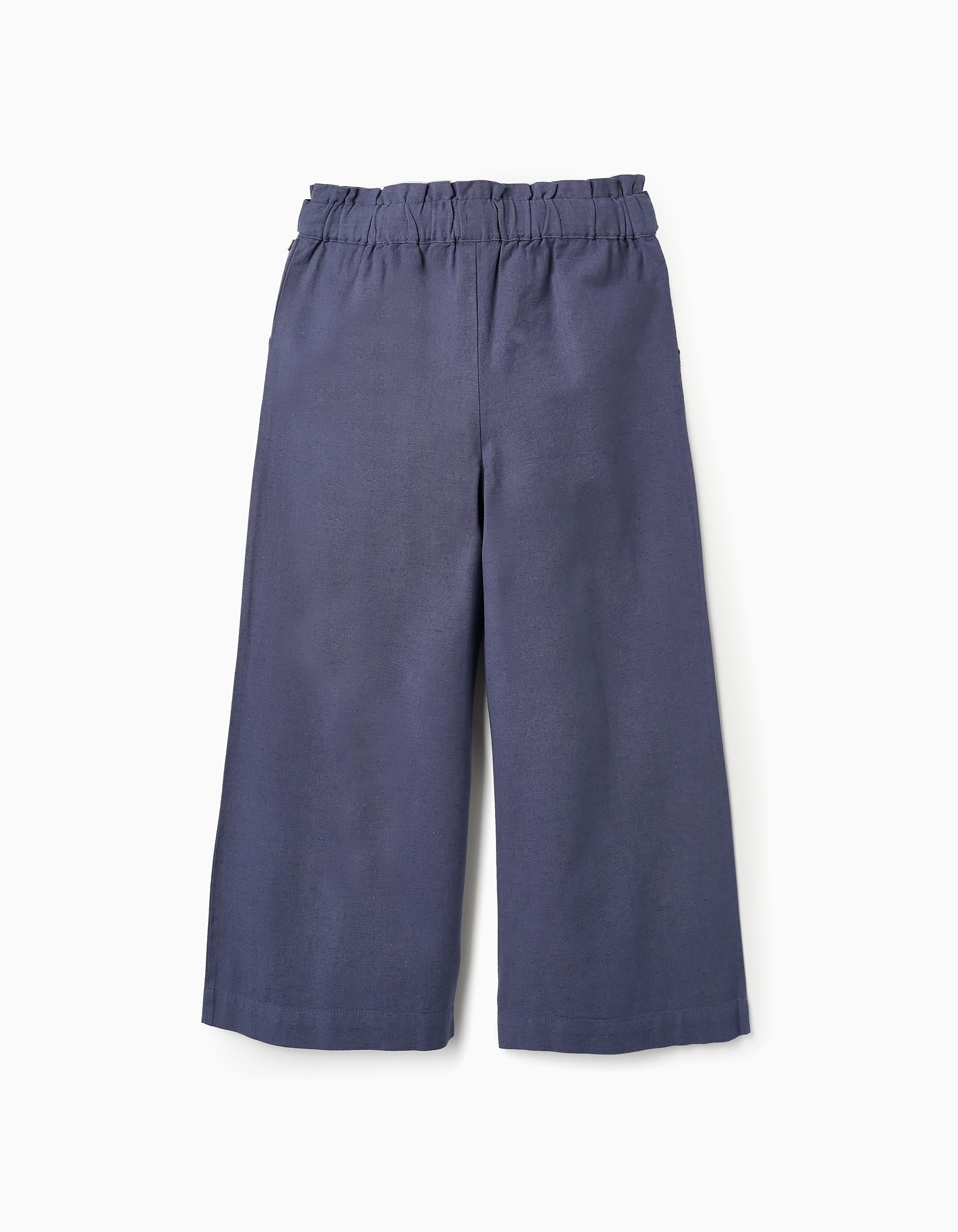 Pantalon Wide Leg en Coton et Lin pour Fille 'B&S', Bleu