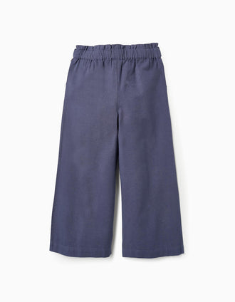 Pantalones Wide Leg de Algodón y Lino para Niña 'B&S', Azul