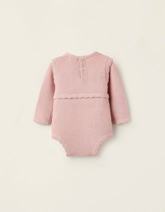 Combi-short en Maille de Coton pour Nouveau-Née, Rose