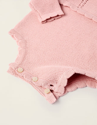 Combi-short en Maille de Coton pour Nouveau-Née, Rose