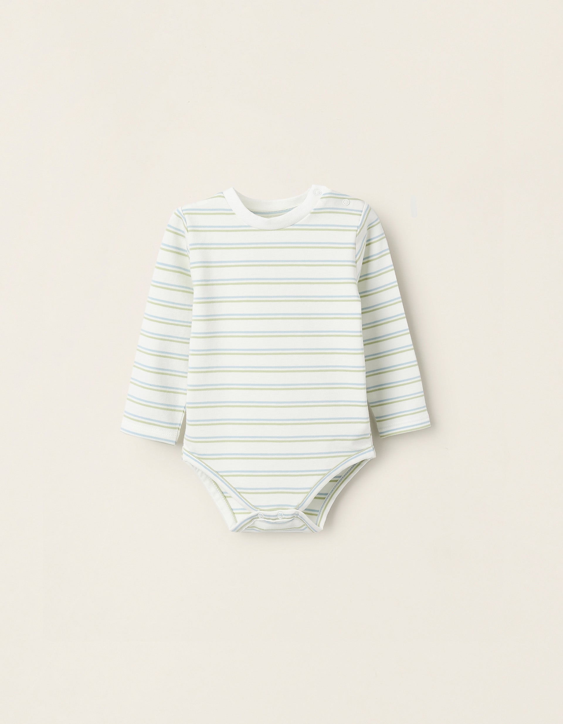 Striped Cotton Bodysuit for Newborns, White/Green/Blue