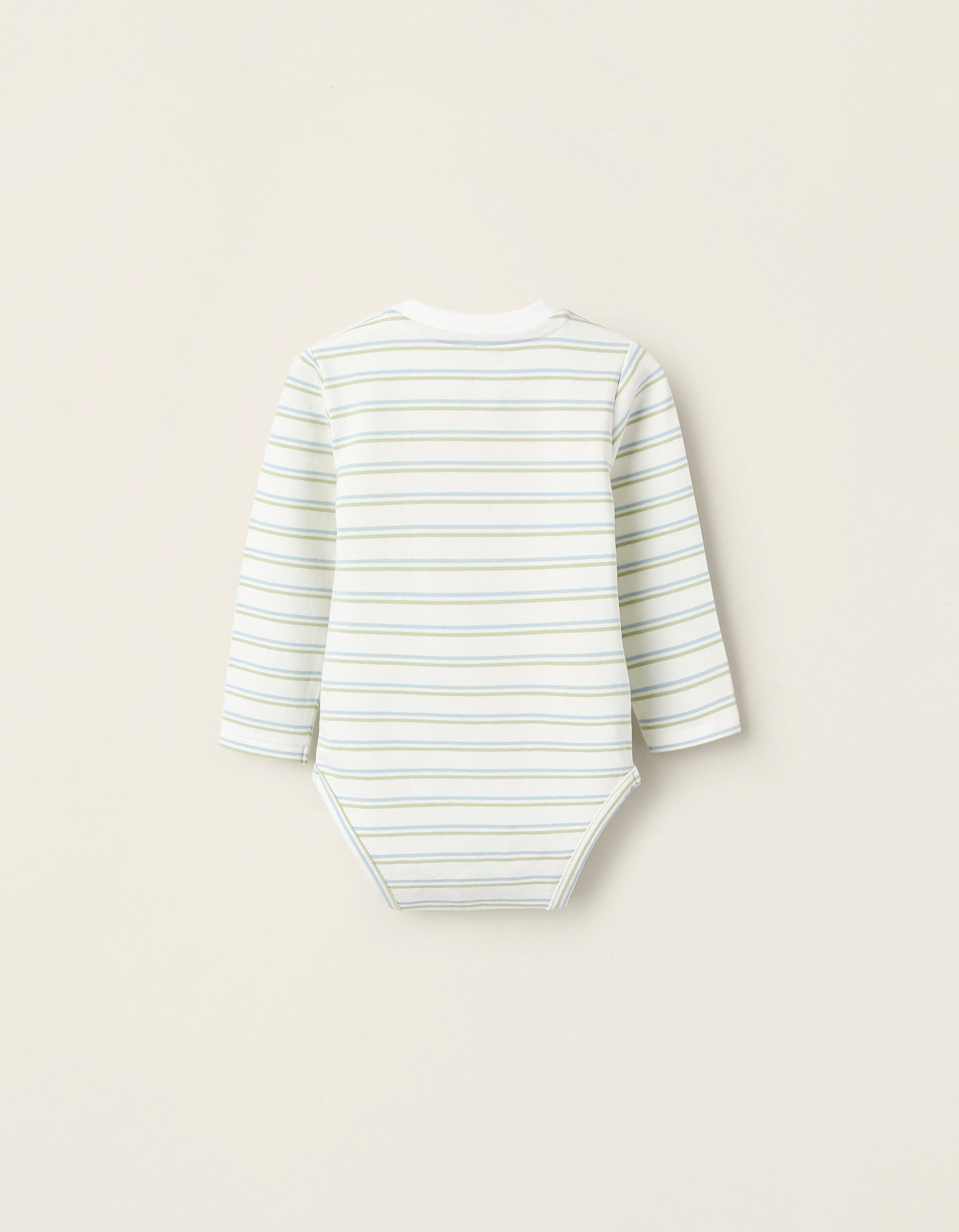 Striped Cotton Bodysuit for Newborns, White/Green/Blue