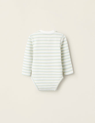Body a Rayas de Algodón para Recién Nacido, Blanco/Verde/Azul