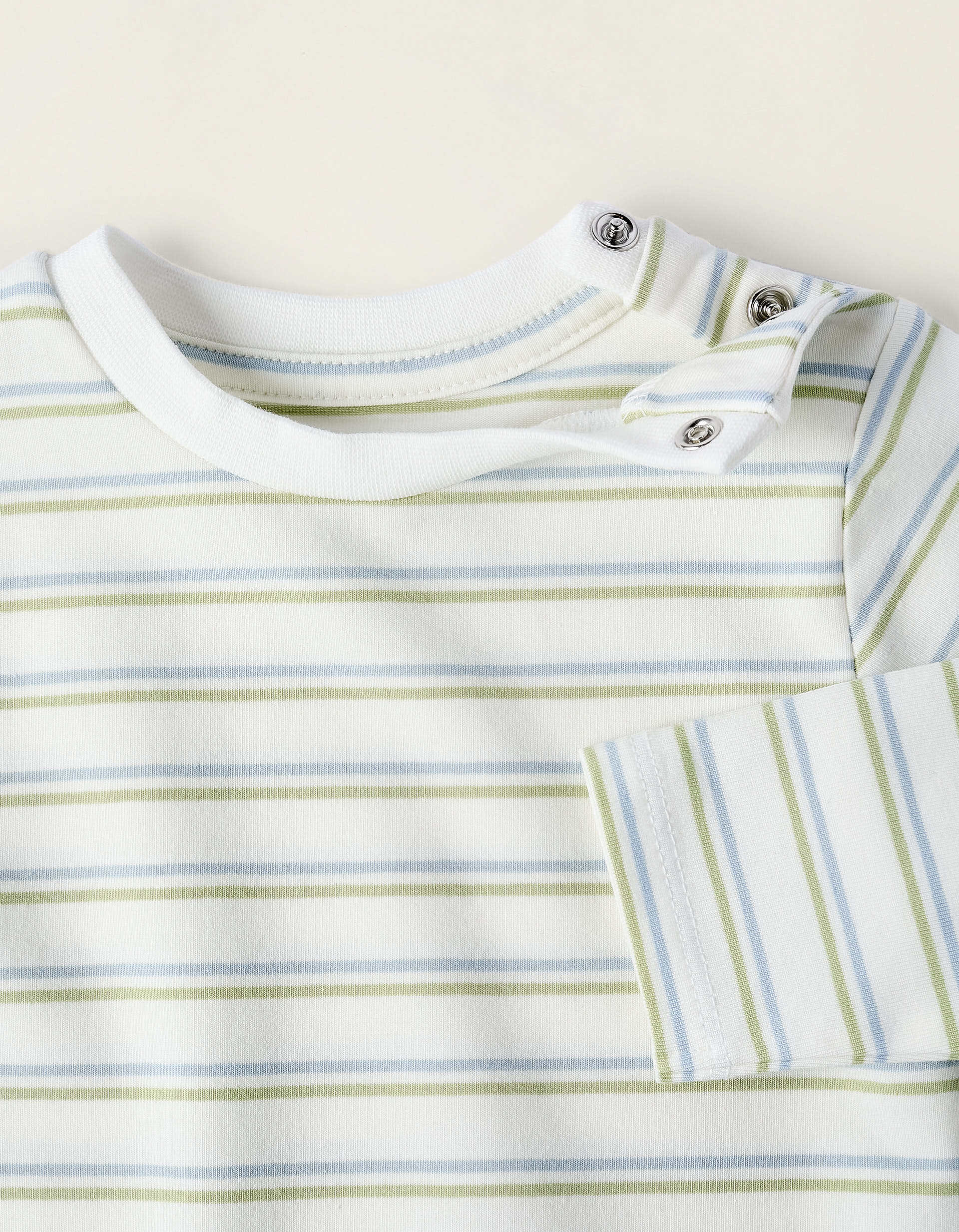 Striped Cotton Bodysuit for Newborns, White/Green/Blue