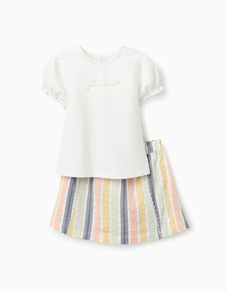 Camiseta + Falda-Pantalón a Rayas para Bebé Niña 'B&S', Multicolor