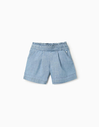 Pantalón corto vaquero con bordados para niña, Azul