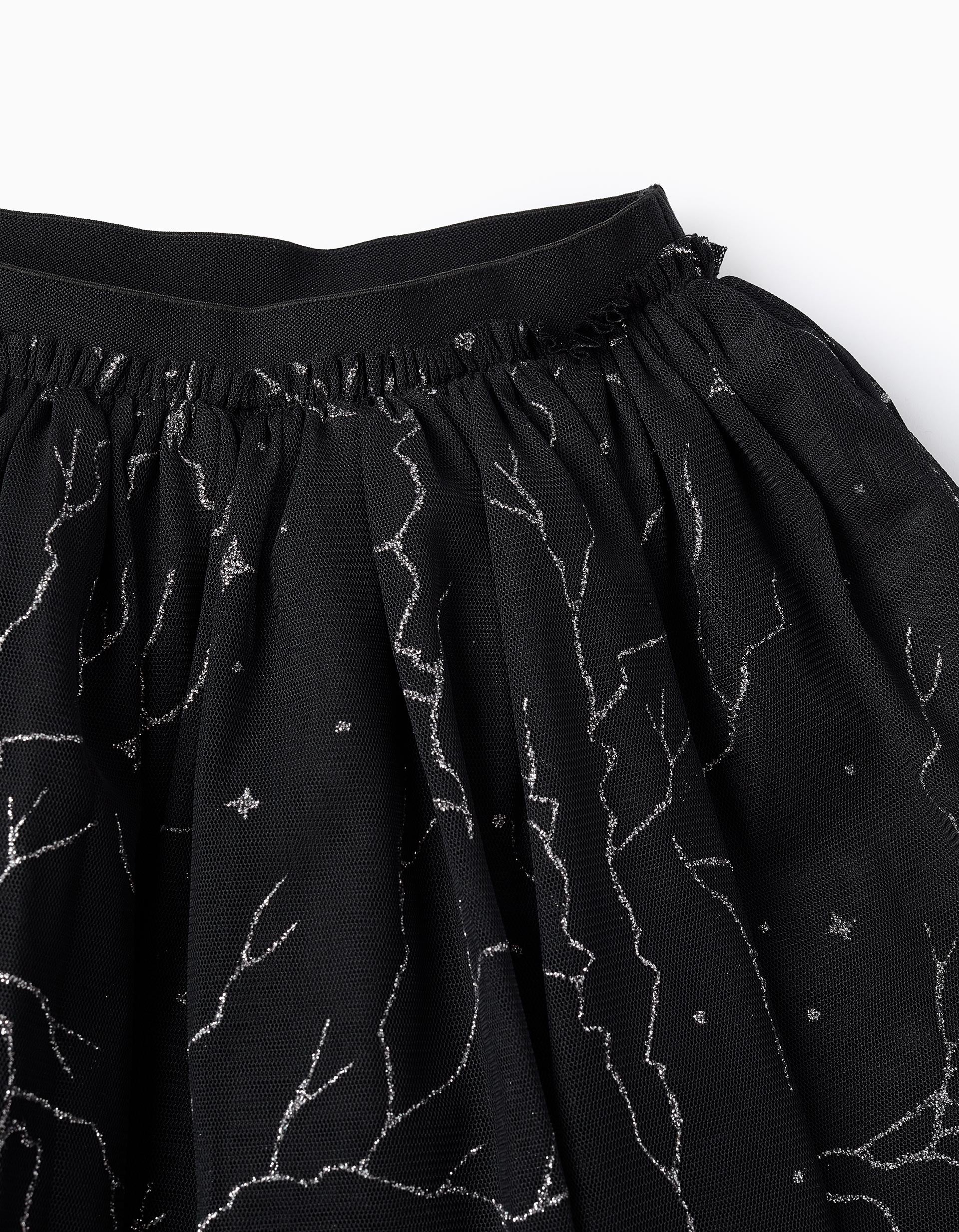 Voluminous Tulle Skirt with Glitter for Girls, Black