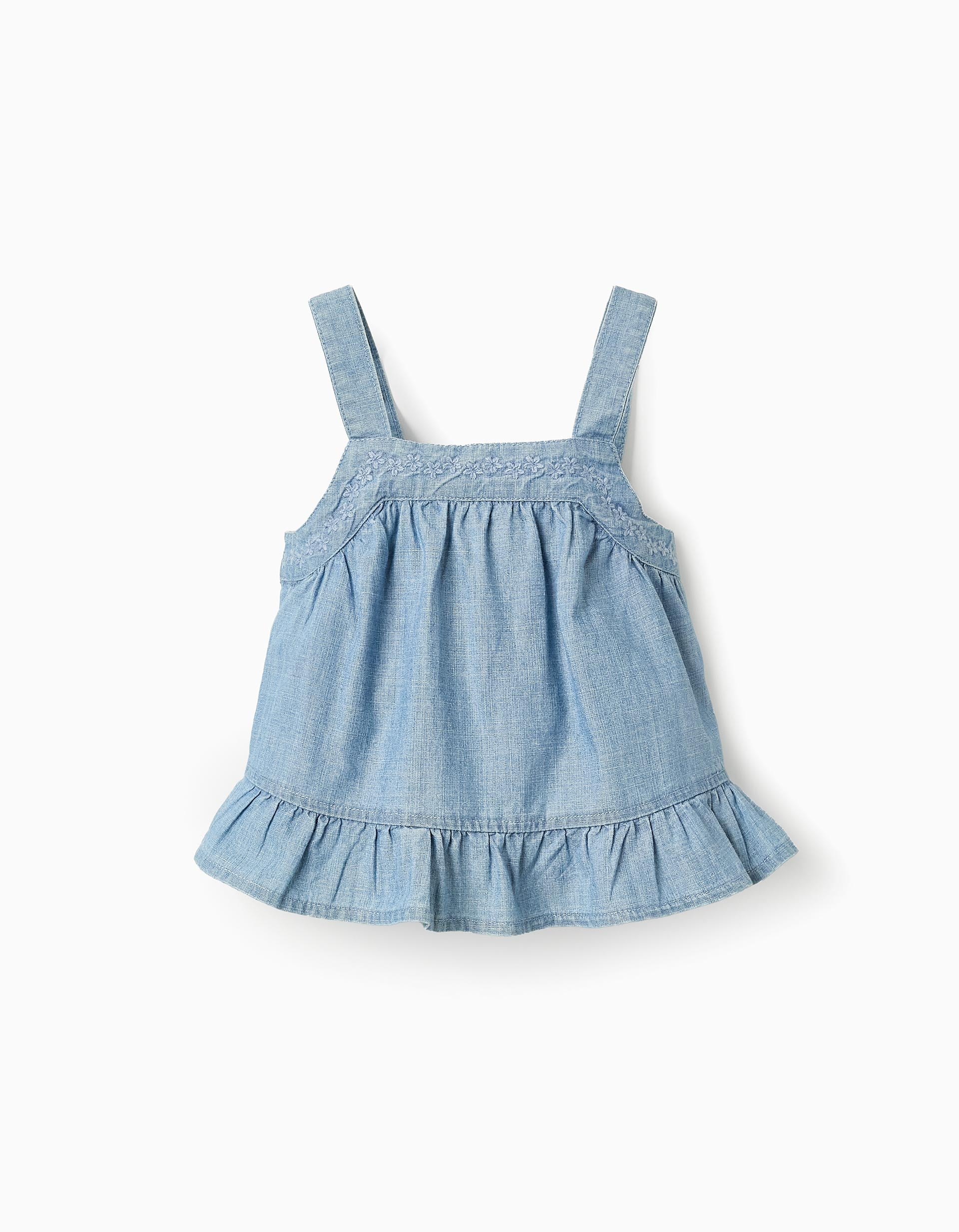 Denim Top with Flowers for Girls, Blue