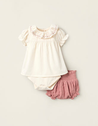 Bodysuit + Bloomers for Newborn Girls, Beige/Pink