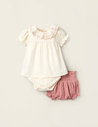 Bodysuit + Bloomers for Newborn Girls, Beige/Pink