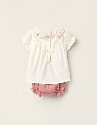 Bodysuit + Bloomers for Newborn Girls, Beige/Pink