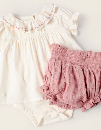 Bodysuit + Bloomers for Newborn Girls, Beige/Pink