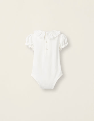 Bodysuit-Blouse with Broderie Anglaise in Cotton for Newborn Girls, White