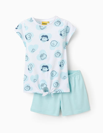 Pijama de Algodón para Niña 'Snoopy', Blanco/Azul