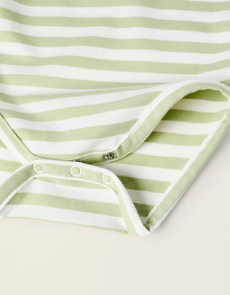 Body-Polo a Rayas en Algodón para Recién Nacido, Blanco/Verde