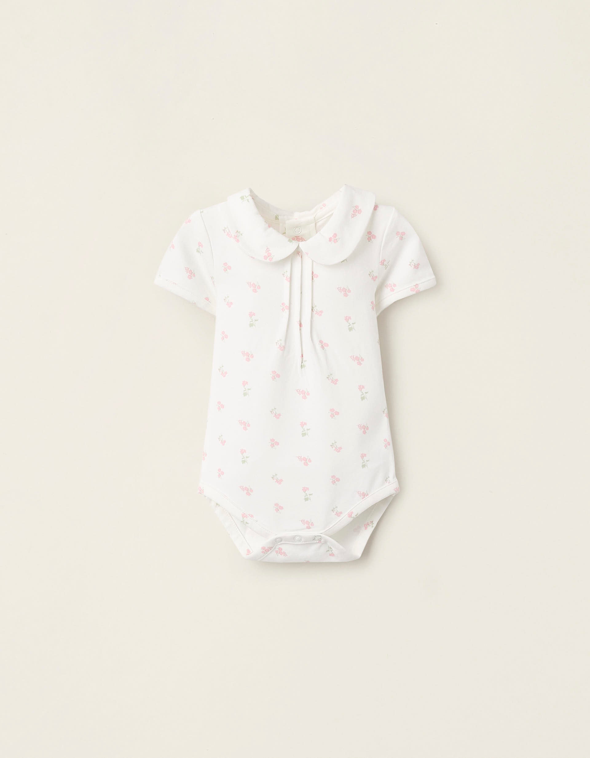 Bodysuit-Blouse Floral Cotton for Newborn Girls, White/Pink