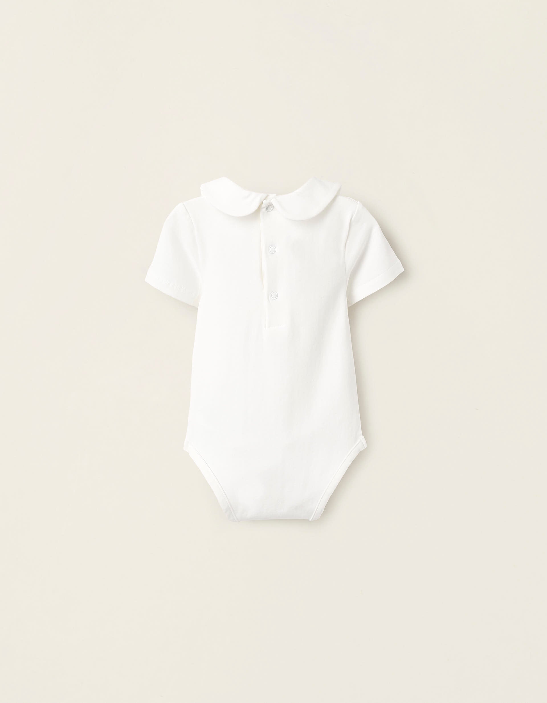 Cotton Bodysuit with Ruffles for Newborn Boys 'B&S', White