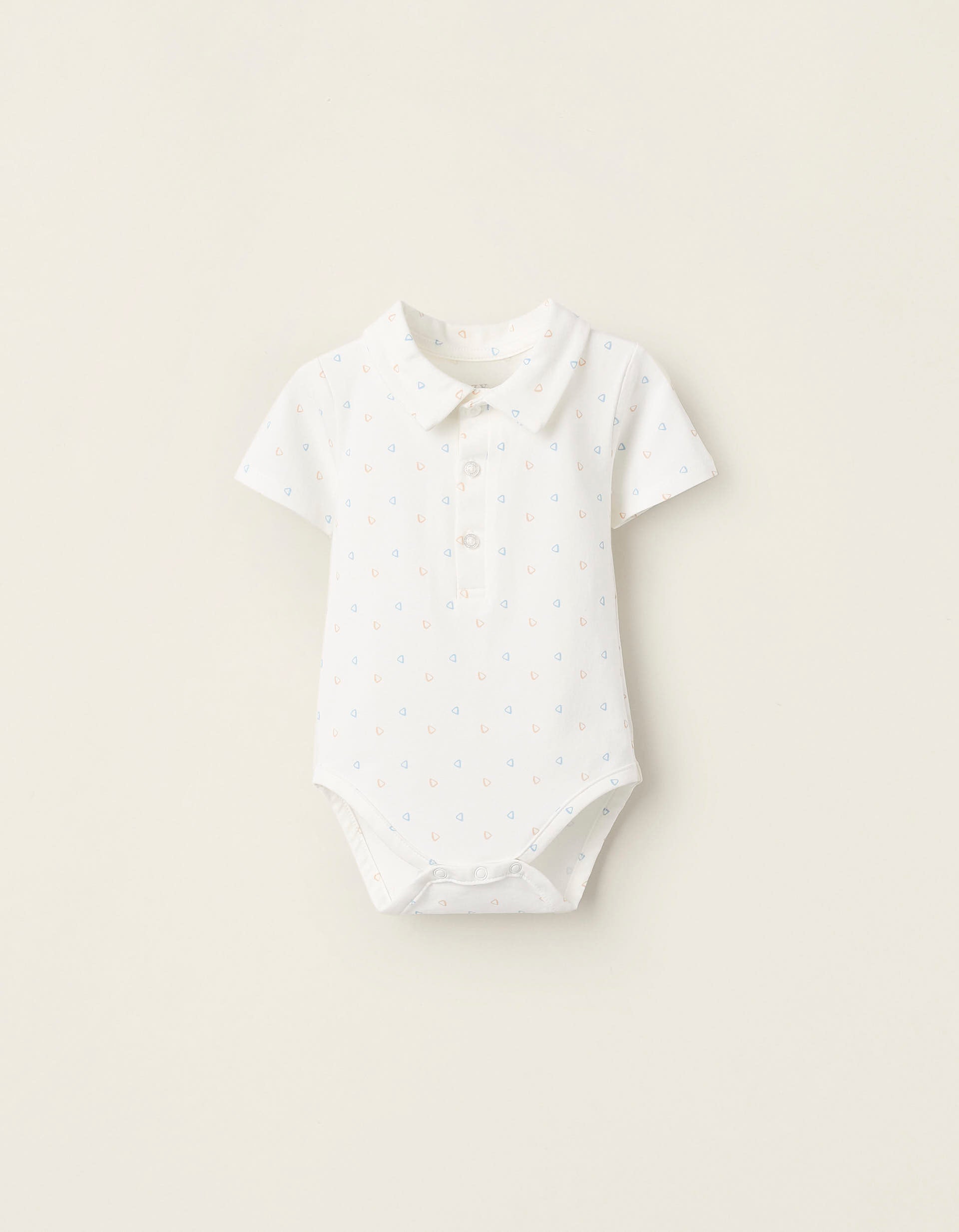 Cotton Bodysuit with Motif for Newborns, White