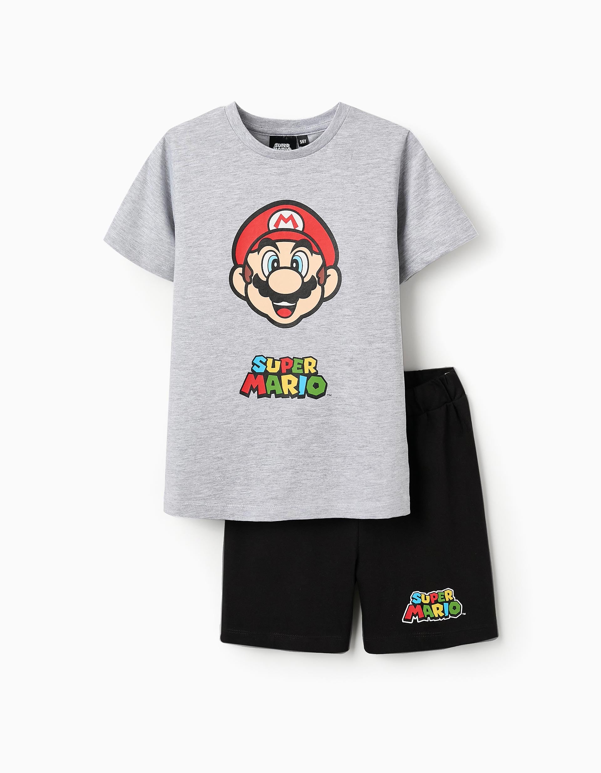 Pijama de Algodão para Menino 'Super Mario', Cinza/Preto