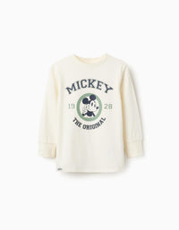 T-shirt à Manches Longues en Coton pour Garçon 'Mickey', Blanc