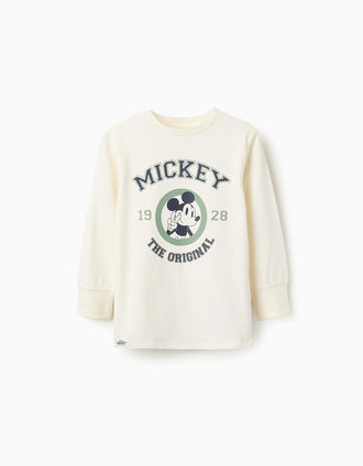 T-shirt à Manches Longues en Coton pour Garçon 'Mickey', Blanc
