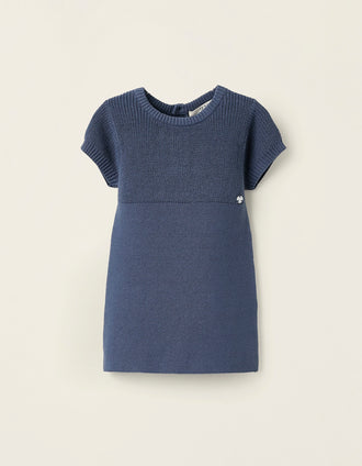Vestido de Punto de Algodón para Recién Nacida 'B&S', Azul