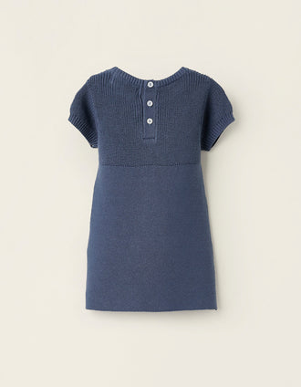 Vestido de Punto de Algodón para Recién Nacida 'B&S', Azul