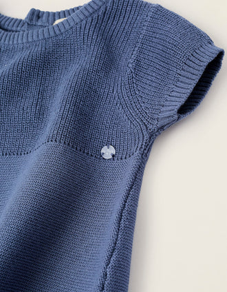 Vestido de Punto de Algodón para Recién Nacida 'B&S', Azul