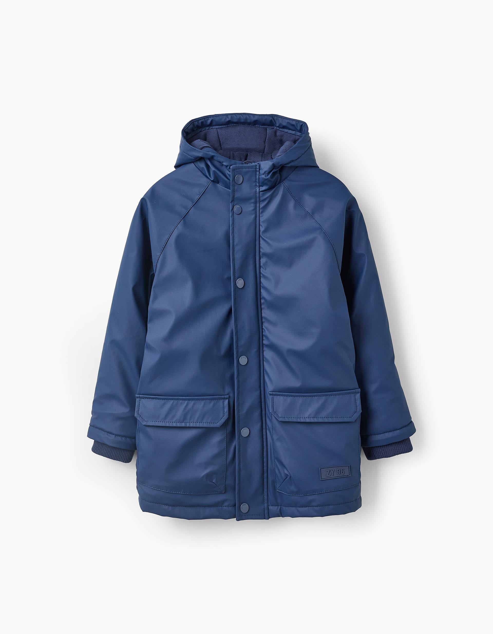 Padded Rubber Hooded Parka for Boys, Dark Blue