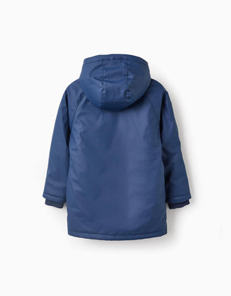 Parka Acolchoada de Borracha com Capuz para Menino, Azul Escuro