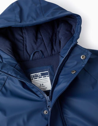 Parka Acolchoada de Borracha com Capuz para Menino, Azul Escuro